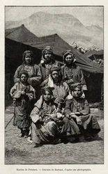 Kurds of Petchara (Turkey). Engraving by Barbant to illustrate the story “Across Russian Armenia, Karabagh, Valley of the Araxe, Massif of Ararat” by Madame B.Chantre, in Le tour du Monde 1892, directed by Edouard Charton, Hachette, Paris