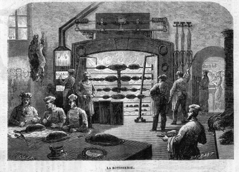 The Rotisserie of the Kitchens of the Palais des Tuileries in 1864. Engraving by F. Lix and Barbant from a Drawing by Moullin