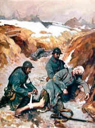 Red Cross Nurses Dressing a Wounded Soldier