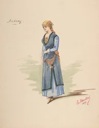 Costume Design for Andrey [a], Descriptive Sheet of Accessories [b], 1889
