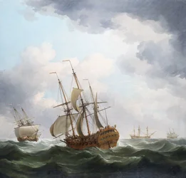 A British Trading Ship from the East India Company, Caught in a Storm Wind