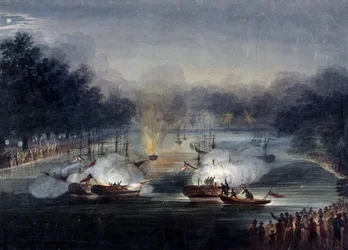 View of a sham fight on the Serpentine, Hyde Park, London, 1814