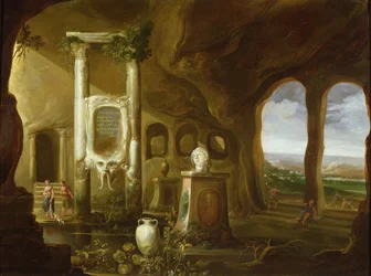 A Monument to Augustus, in a Grotto with Figures