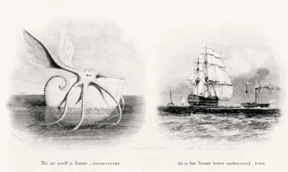 A Giant Squid and Two Ships at Sea, Engraved by George Cooke (1781-1834)