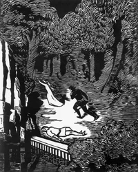 Woodcut for Pelleas and Melisande by Maurice Maeterlinck, published by Claudio Argentieri, Spoleto, Italy