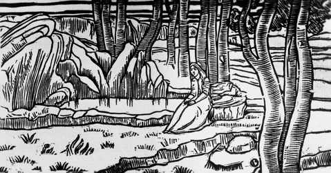 Woodcut by Charles Doudelet for Pelleas and Melisande by Maurice Maeterlinck, published by Claudio Argentieri, Spoleto, Italy