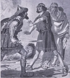 The life of Croesus saved by his deaf and dumb son, from My Magazine, pub.1922