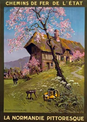 Poster for the State Railways - Picturesque Normandy: 17th century cottage in the Normandy countryside