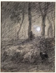 Flock of Sheep in Moonlight