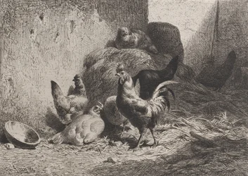 Rooster and Hens, 1864