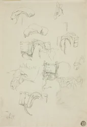 Sheet of Sketches: Details of a Donkey and Accoutrements