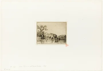 Woman Tending Two Cows