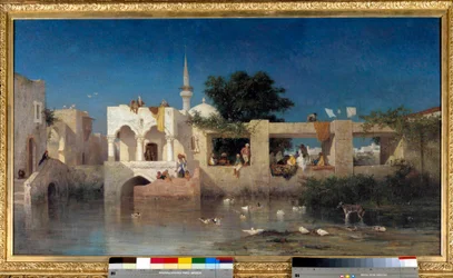 Cafe at Adalia, Turkish Dwellings Near Adalia in Turkey