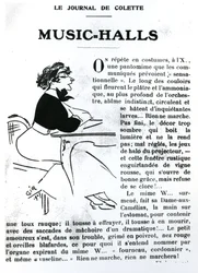 Caricature of Colette from her essay on Music-Halls in Vrilles de la Vigne, published in La Vie Parisienne, Paris, 1908