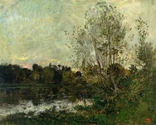 A Lake in the Woods at Dusk