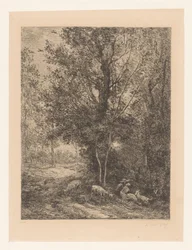 Forest with Resting Goat Herders