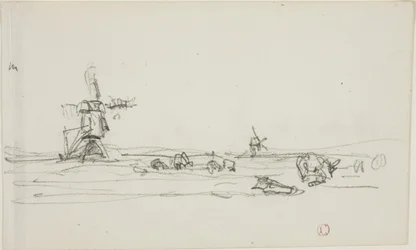 Landscape in Holland (recto); Sketch of Windmills by Water (verso)