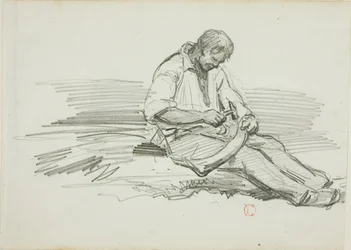 Man Mending Scythe