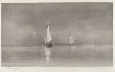 Untitled (Harbor Scene with Sailboats)