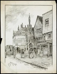 A View from the North-West of the Butter Cross, High Street, Winchester, Hampshire