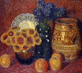 Still Life: Flowers, Pottery and Apples