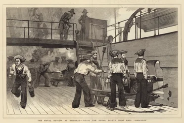 The Naval Review at Spithead, firing the Royal Salute from HMS Hercules