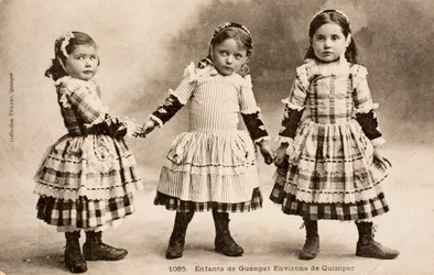 Old postcard, Children from Guengat, Finistere, Brittany, France