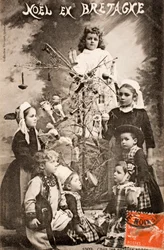 Old postcard, Merry Christmas, The wise children, Brittany, France