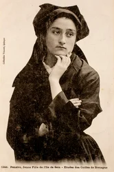 Old postcard, Young girl of the island of Sein, Finistere, Brittany, France