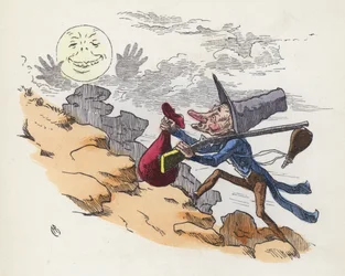Man climbing a hill to shoot at the Moon