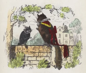 Two cats on a garden wall