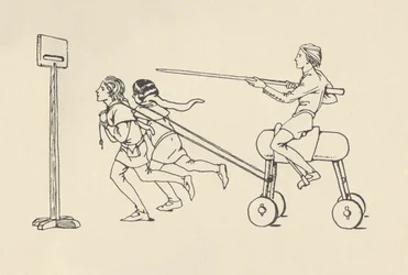 Boys Playing at Riding at the Quintain, Romance of Alexander, c. 1340
