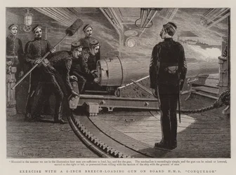 Exercise with a 6-inch Breech-Loading Gun on Board HMS Conqueror