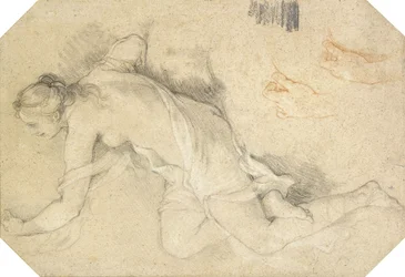 A Nude Young Woman Seated in Profile on the Left, Raising Her Left Arm, and Two Subsidiary Studies of Her Left Hand