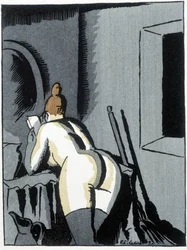 Naked woman, back, reading, illustrated by Charles Laborde