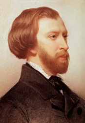 Portrait of Alfred de Musset (1810-1857) French Poet. Painting by Charles Landelle (1812-1908)