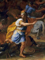 A frightened man. Detail of the Battle of Arbela. Painting by Charles Lebrun
