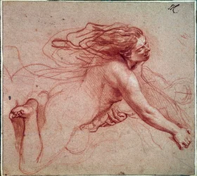 Naked woman on her knees. Drawing by Charles Le Brun