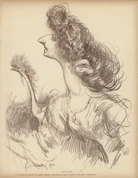 Caricature of French comic actress Cecile Sorel