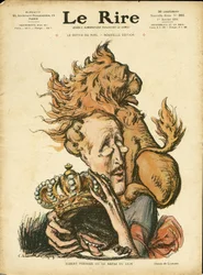 Illustration by Charles Leandre in Le Rire, 01/01/10 - Belgium - Lion/Tiger, Albert I (Belgium)