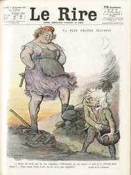 Illustration of Charles Leandre for the Cover of Le Rire, 30/09/22 - The greatest illusion - Germany Prussia, England Great Britain, Reparations - Marianne, David Lloyd George