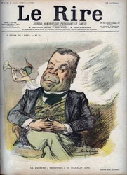 The famous trumpet of Poppy Aine - Portrait of Constant Poppy called the Aine Poppy - caricature by Charles Leandre in The Laughter