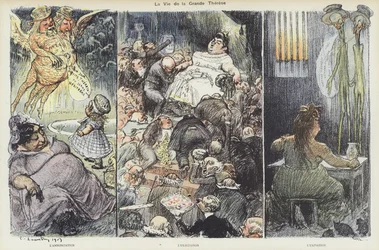 The life of the fraudster Therese Humbert. Illustration for Le Rire