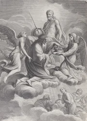 Saint Louis of France Received into Heaven by Christ and Two Angels Who Offer Him the Crown