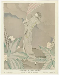 Gazette du Bon Ton 1923, No. 5, Pl. 23: The Woman with the Emerald - Coat in Tiger, by Max-Leroy
