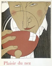 Pleasure of the Nose - in Monseigneur le Vin, drawing by Charles Martin, fascicle des Etablissements Nicolas