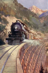 Train Crossing Canyon in North America