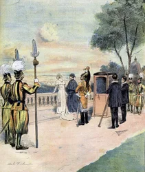 Pope Leo XIII in the Vatican Gardens in 1893 drawing by Mr. CH Morel