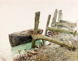 Dinghy Approaching a Jetty