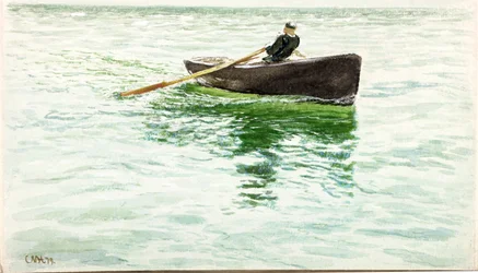 Man Rowing a Dinghy